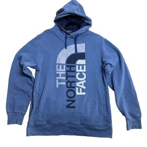 The North Face Mens Hoodie Large Blue Big Logo Pullover Streetwear Skate Outdoor